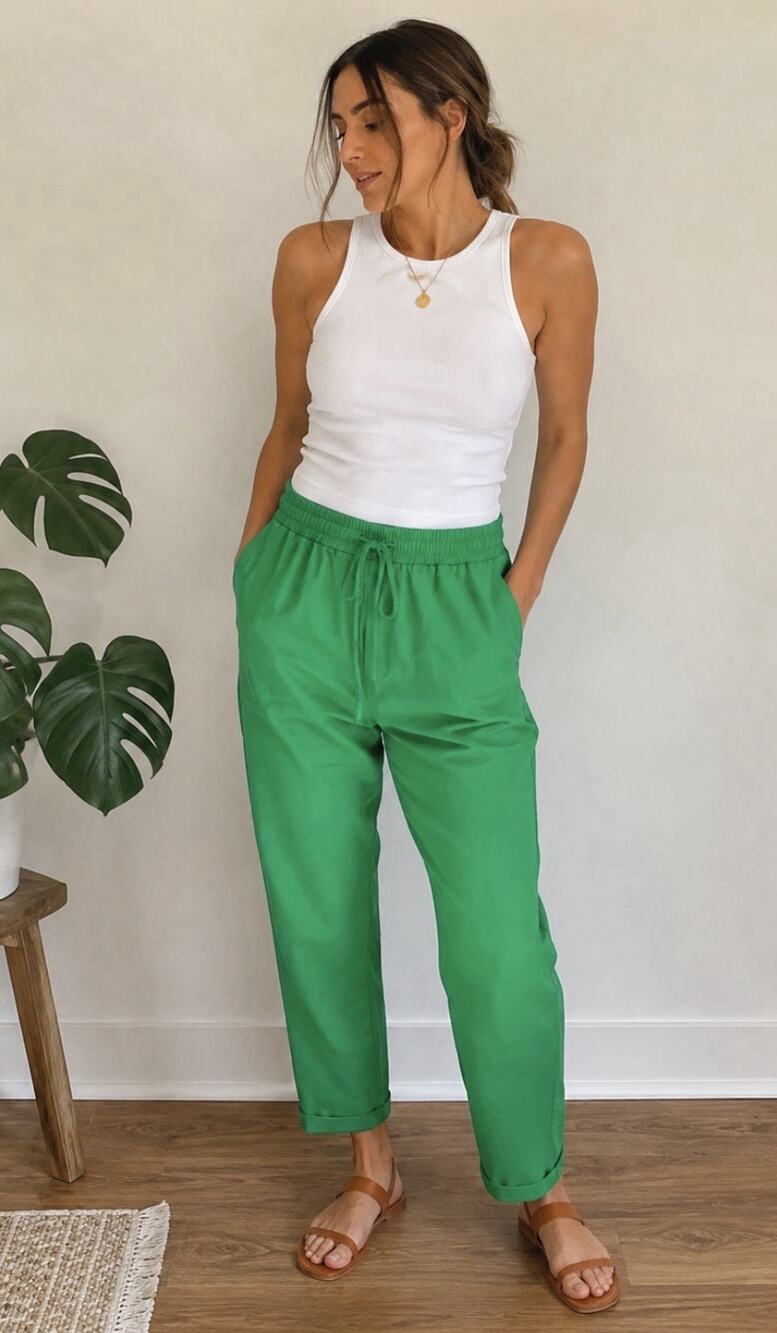 J.Crew Green Linen Cotton Pull-On Drawstring Ankle Pants Size 0 Spring 2024